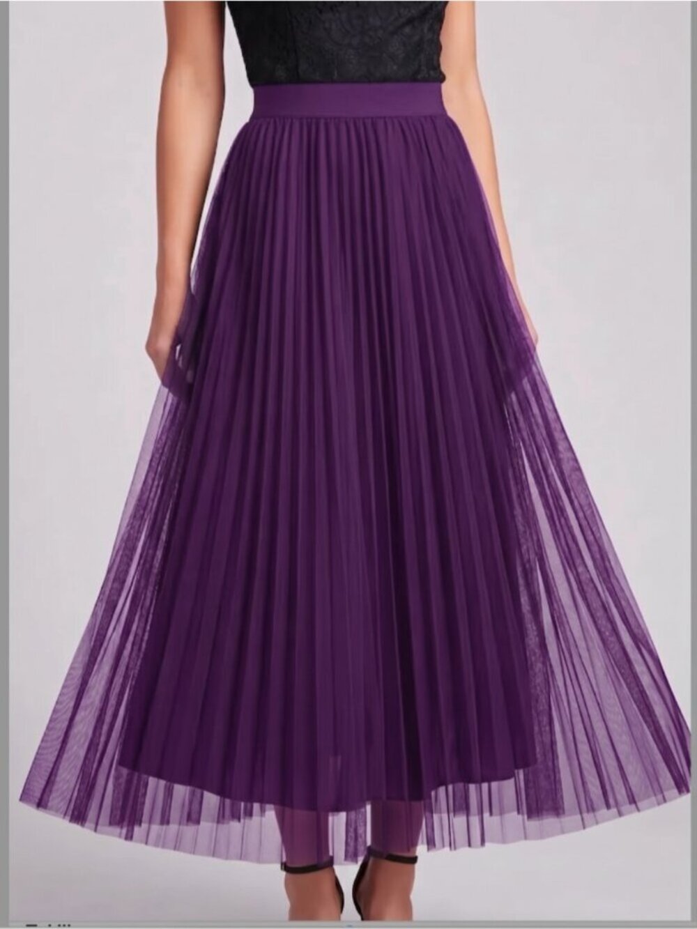 Purple Pleated  Mesh Tulle High Waist A-Line Layered Skirt